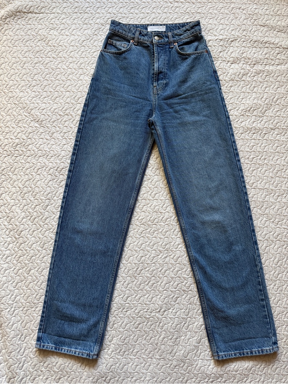 Topshop Women’s W26 L33 Blue High Rise Straight Leg Jeans Size US 4